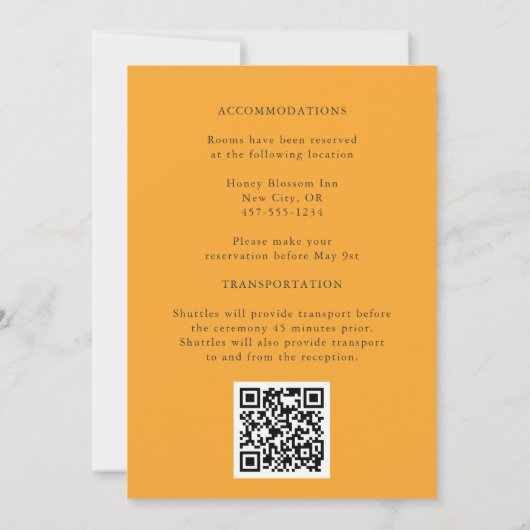 Bohoフローラオールインワンサンフラワーオレンジ結婚ズ 招待状 (裏面)