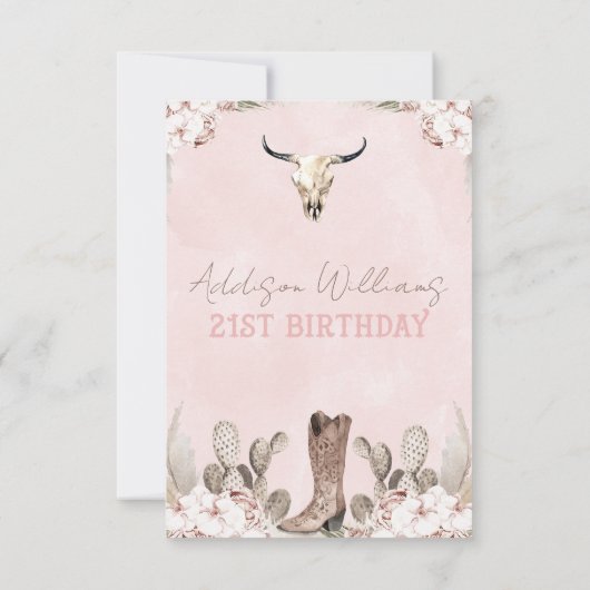 Bohoフローラカクタスロデオ21歳の誕生日RSVPカード 出欠カード (裏面)