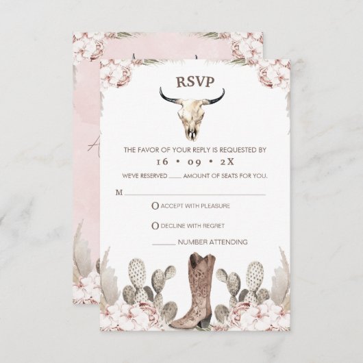 Bohoフローラカクタスロデオ21歳の誕生日RSVPカード 出欠カード (正面/裏面)