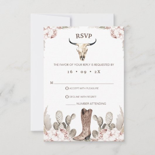 Bohoフローラカクタスロデオ21歳の誕生日RSVPカード 出欠カード (正面)