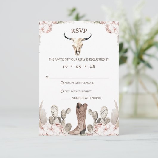 Bohoフローラカクタスロデオ21歳の誕生日RSVPカード 出欠カード (スタンド正面)