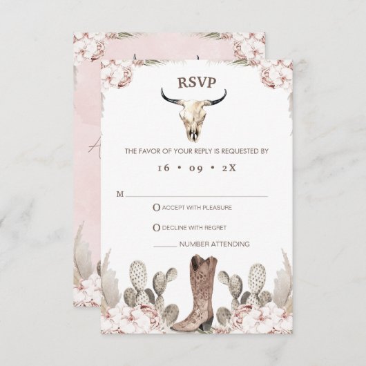 Bohoフローラカクタスロデオ21歳の誕生日RSVPカード 出欠カード (正面/裏面)