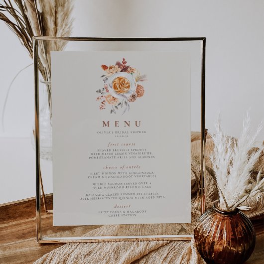 Bohoフローラコーヒーテーマブライダルシャワーメニューサイン ポスター