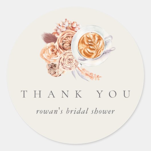 Bohoフローラコーヒーブライダルシャワーありがとう ラウンドシール (正面)