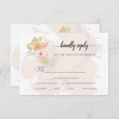 BohoフローラコーラルピンクミニマリストウェディングRSVP 出欠カード (正面/裏面)