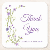 Bohoフローラサンキューパープルワイルドフラワー結婚ズ スクエアペーパーコースター (正面)