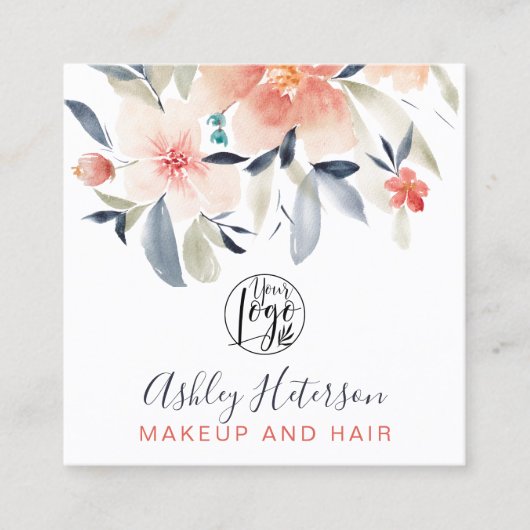 Bohoフローラシックqrコードロゴヘアメイクアップ スクエア名刺 (正面)