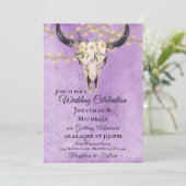 Bohoフローラスカルとストリングライツパープル結婚ズ 招待状 (スタンド正面)