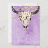 Bohoフローラスカルとストリングライツパープル結婚ズ 招待状 (裏面)