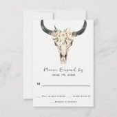 Bohoフローラスカルのターコイズの背景結婚の 出欠カード (正面)