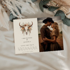 Bohoフローラスカルウェスタンウェディング日付を保存 ポストカード