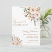 Bohoフローラスクリプト金ゴールドグリッタースウィート16誕生日 招待状 (スタンド正面)