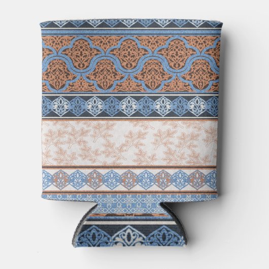 Bohoフローラストライプ：エスニックシームレスコレクション 缶クーラー (正面)