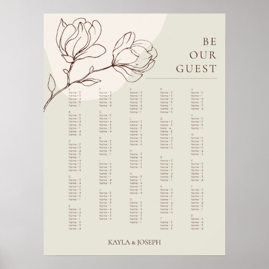 Bohoフローラセージのアルファベット順の座席表の記号 ポスター (正面)