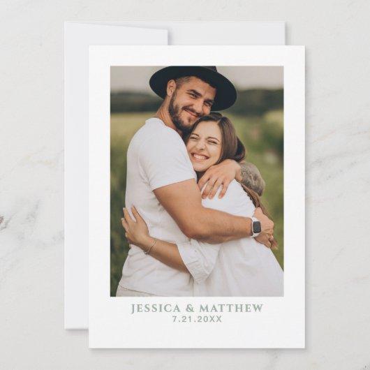 Bohoフローラセージ緑の書道写真付き 招待状 (裏面)