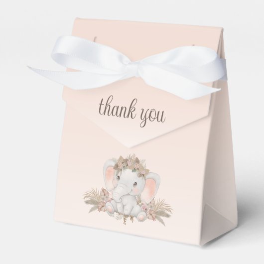 Bohoフローラゾウ赤ちゃんシャワーありがとう フェイバーボックス (正面サイド)