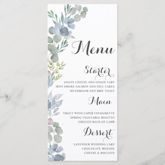 Bohoフローラダスティブルーウォーター結婚カラーのメニュー メニュー (正面)