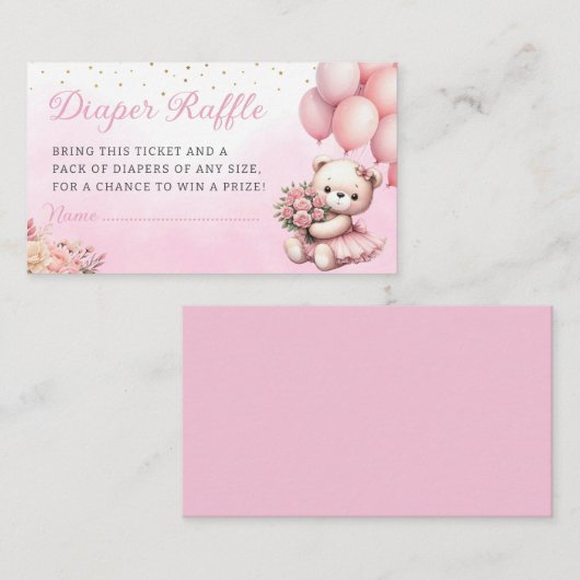 Bohoフローラテディベアおむつラッフルベビーシャワー エンクロージャーカード (正面/裏面)