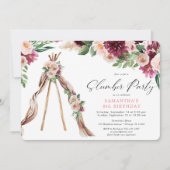 Bohoフローラテペテント眠りパーティー誕生日 招待状 (正面)