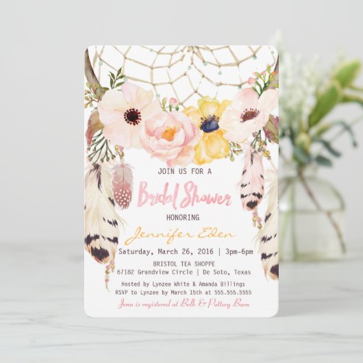 Bohoフローラドリームキャッチャーブライダルシャワーの招待 招待状 (スタンド正面)