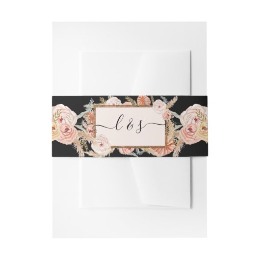 BOHOフローラパンパスグラスバラ金ゴールドブラック 招待状ベリーバンド (正面例)