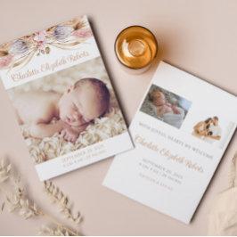 Bohoフローラパンパスグラス写真誕生のお知らせ サンキューカード