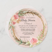 BOHOフローラパンパピンクウォーターカラーリースベビー 招待状 (正面/裏面)