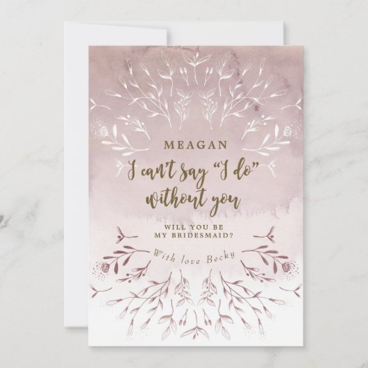 bohoフローラパープルが私の花嫁のメイドになるよ 招待状 (正面)