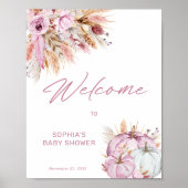 Bohoフローラピンクカボチャ赤ちゃんシャワーへようこそ ポスター (正面)