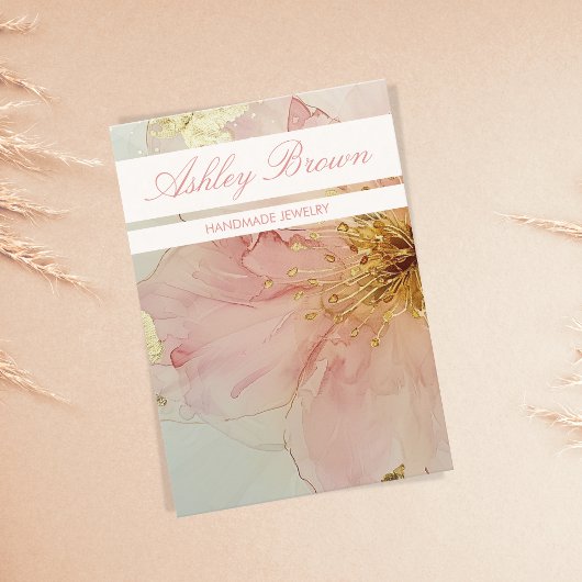 Bohoフローラピンクハンドメイドジュエリーイヤリングディスプレイ 名刺
