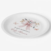 Bohoフローラピンクボウガールベビーシャワー ペーパープレート (アングル)