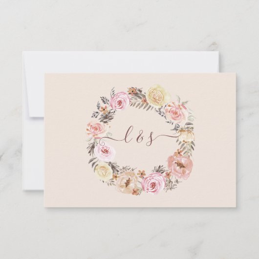 BohoフローラピンクローズアーストーンRSVP応答 出欠カード (裏面)