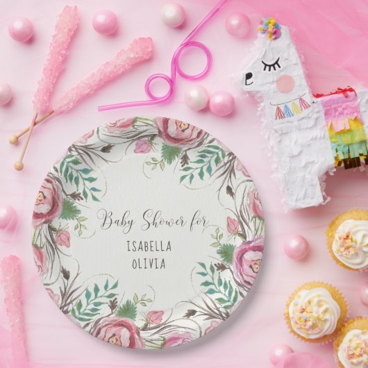 BOHOフローラピンクローズファーン葉ズボヘミアン自然 ペーパープレート (パーティー)