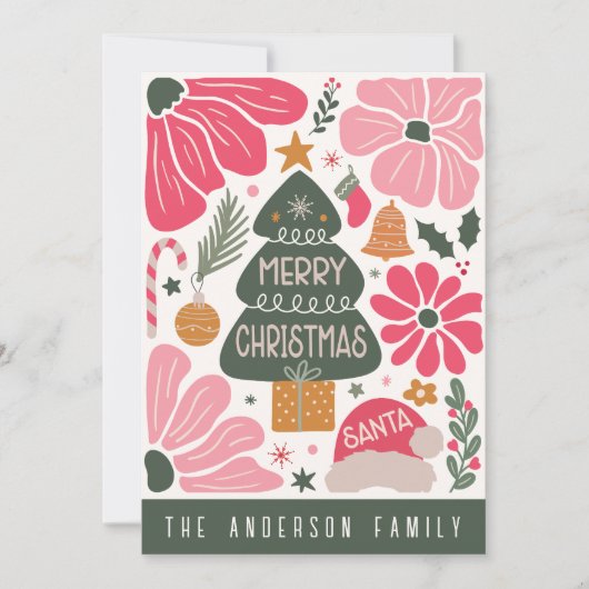 Bohoフローラファミリーフォトクリスマスカード 招待状 (正面)