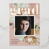 Bohoフローラフォトフォイル卒業発表 箔招待状 (正面)