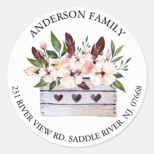 Bohoフローラフラワーボックス住所 シールシール ラウンドシール (正面)