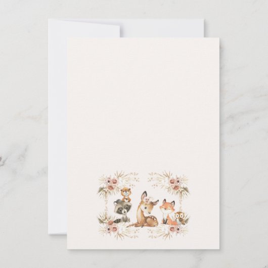 Bohoフローラフレームウッドランドベビーシャワー 招待状 (裏面)