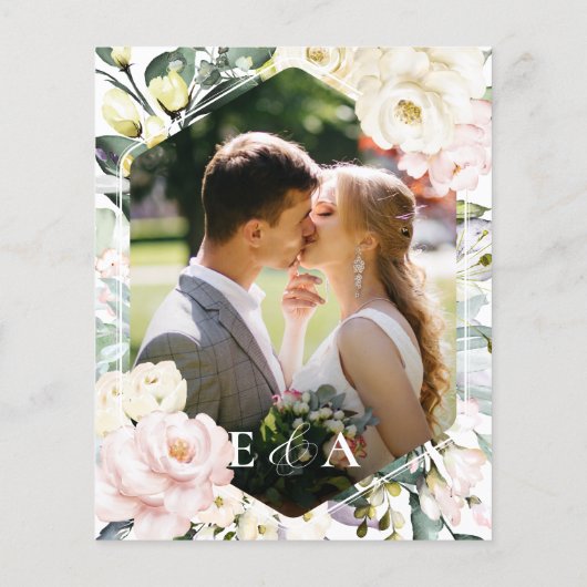 Bohoフローラフレームフォト結婚式招待状 (裏面)