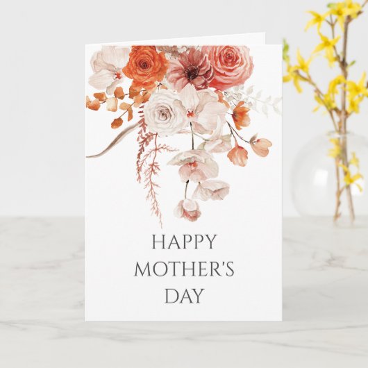 Bohoフローラフレームマザーズデイフェイクリネン カード (黄色い花)