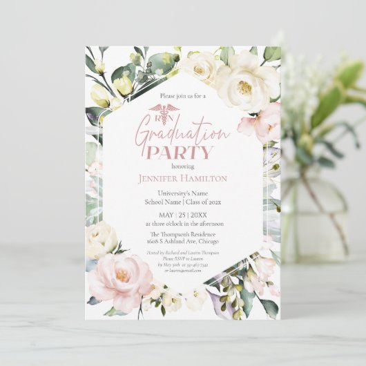 Bohoフローラフレーム写真医科卒業パーティー 招待状 (スタンド正面)