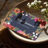 Bohoフローラフレーム – ネイビーブルー&コーラル 名刺