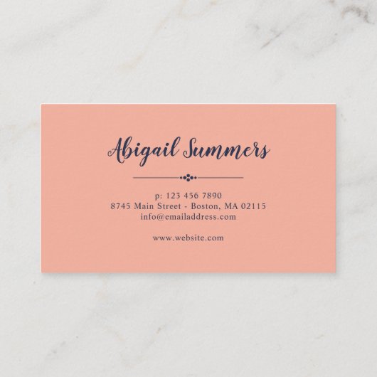 Bohoフローラフレーム – ネイビーブルー&コーラル 名刺 (裏面)