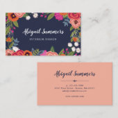 Bohoフローラフレーム- Navy Blue & Coral 名刺 (正面/裏面)