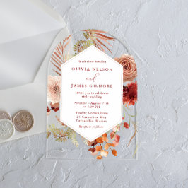 Bohoフローラフレーモダンム結婚ズ アクリル招待状