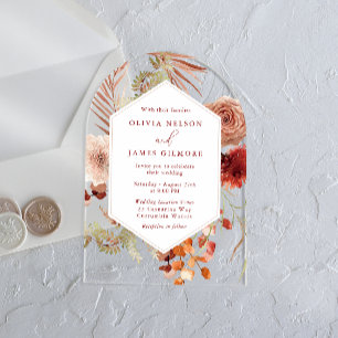 Bohoフローラフレーモダンム結婚ズ アクリル招待状