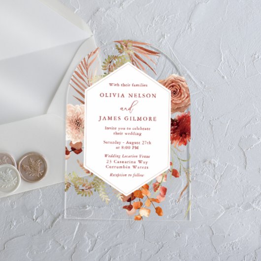 Bohoフローラフレーモダンム結婚ズ アクリル招待状