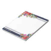 Bohoフローラブケッツ – ネイビーブルー&ホワイト – 名前 ノートパッド (回転)