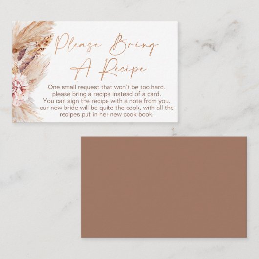 Bohoフローラブライダルシャワーレシピカードリクエスト 名刺 (正面/裏面)