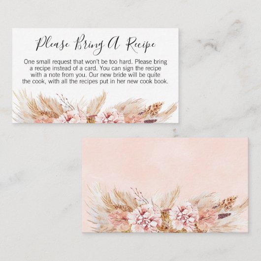 Bohoフローラブライダルシャワーレシピカードリクエスト 名刺 (正面/裏面)