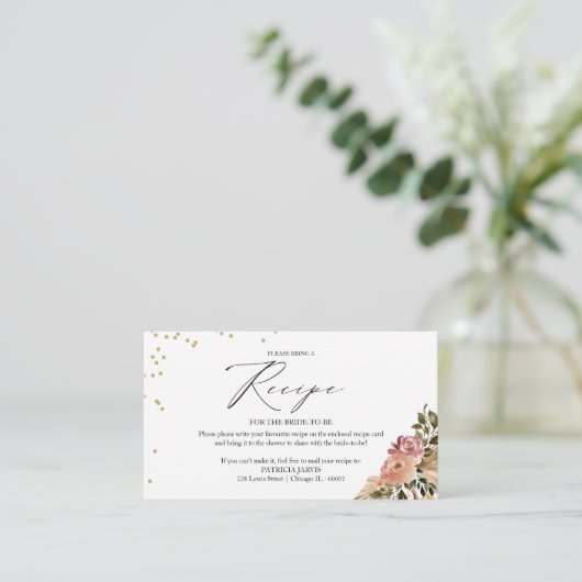 Bohoフローラブライダルシャワーレシピ要求 エンクロージャーカード (スタンド正面)